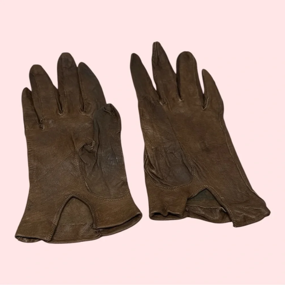 Vintage Leather Gloves 2 Pairs Black and Brown Extra Small